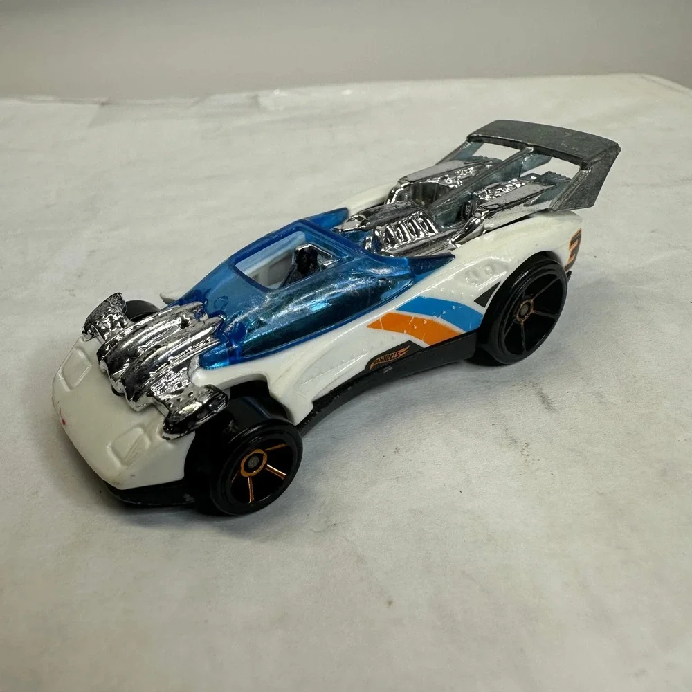 Hot Wheels Flathead Fury White‎ Blue Orange Race Car Toy Diecast Metal